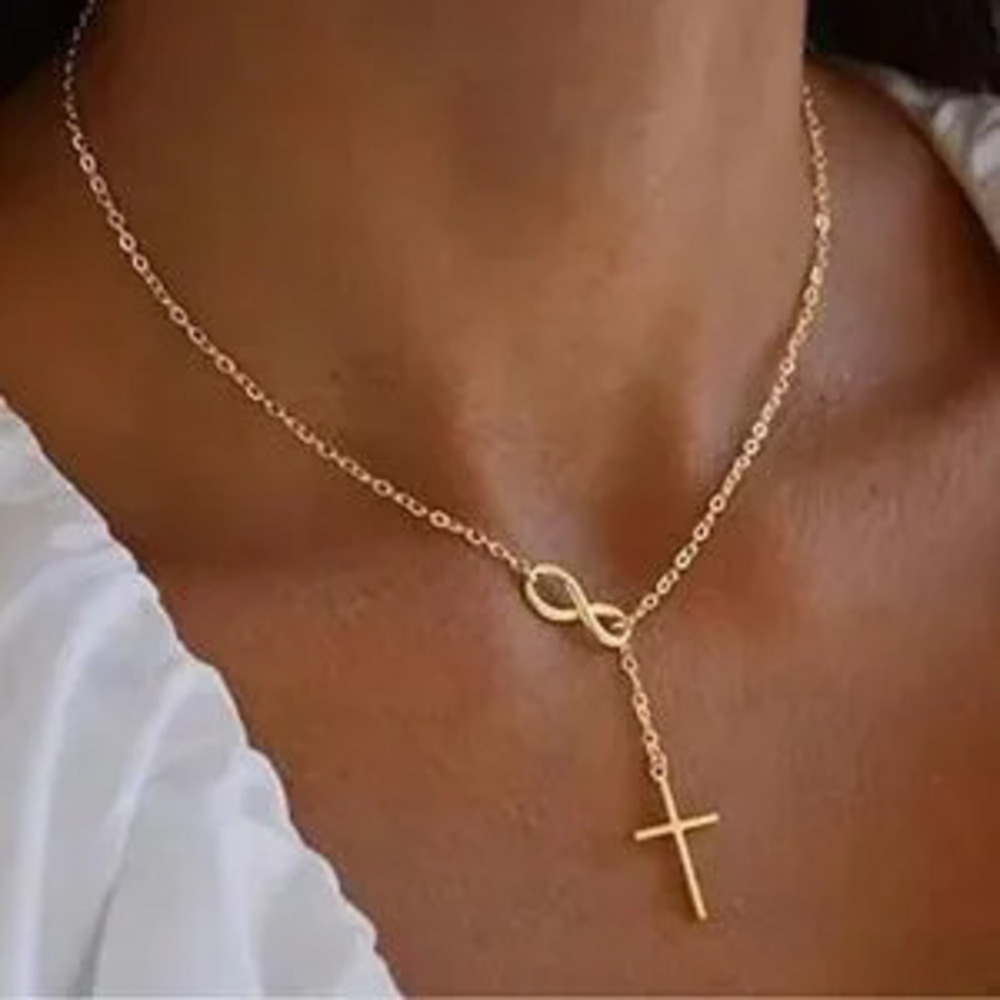 Elegant Gold Infinity Cross Necklace baptism